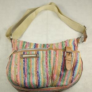 Lily Bloom Gigi Crossbody Straw Wicker Bag Seaside Dash Pattern